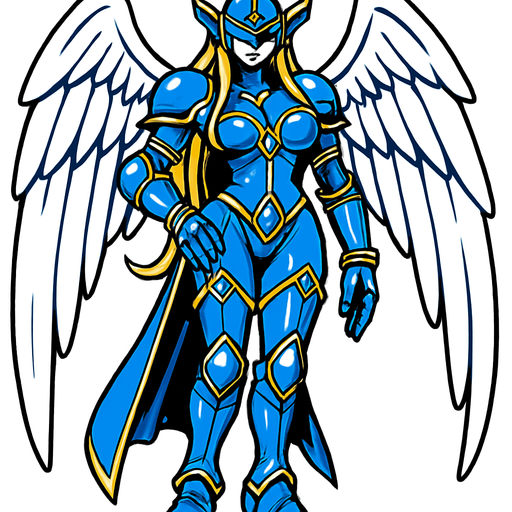 Ophanimon blue armor complete body sensual.
In-Game asset.  2d.  High contrast.  No shadows
