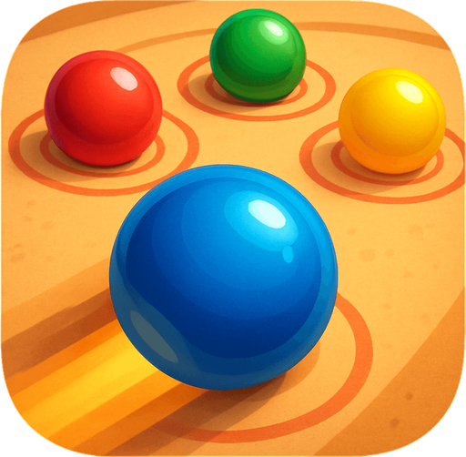 Modern App Store icon, high definition, square with rounded corners, for a game titled "Marble Striker" and with the description "A digital take on the traditional Turkish marble game where players flick their shooter marble to knock target marbles out of play areas. Master the physics-based mechanics, overcome challenging layouts, and earn points by successfully hitting and removing marbles.". No text on icon!