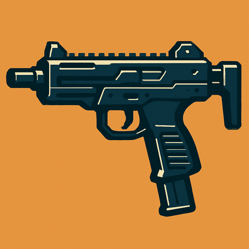 submachine gun look left.
In-Game asset.  2d.  High contrast.  No shadows