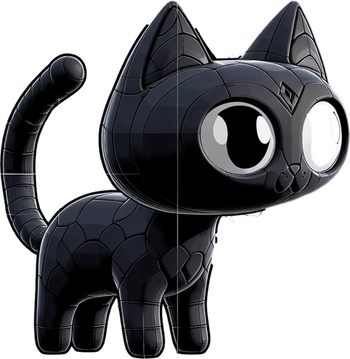 2d siyah bir kedi olmalı.
Single Game Texture.  In-Game asset.  2d.  Blank background.  High contrast.  No shadows