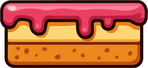 lateral view of a flat cake in rectangular platform shape for a platformer game.
In-Game asset.  2d.  High contrast.  No shadows