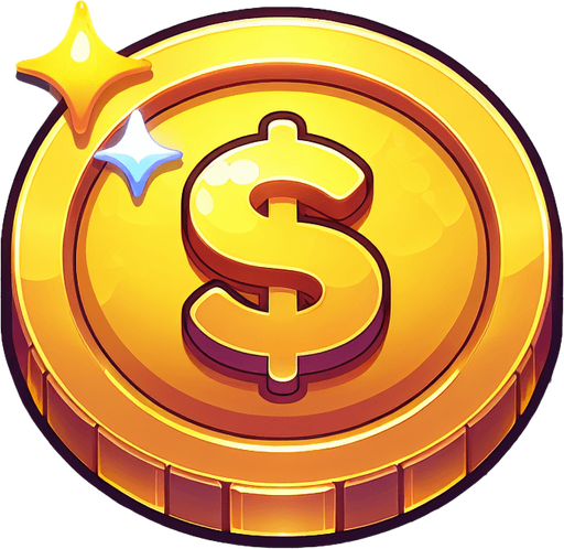 Монетка золотая мультяшная.
Single Game Texture.  In-Game asset.  2d.  Blank background.  High contrast.  No shadows