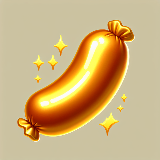 A gold sausage.
Single Game Texture. In-Game asset. 2d. Blank background. High contrast. No shadows.