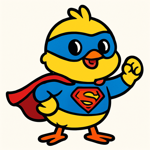 hava civcivi mavi süper kahraman giysisi giymiş.
In-Game asset.  2d.  High contrast.  No shadows