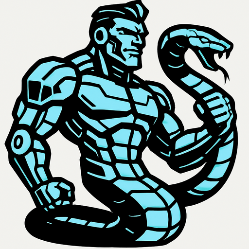 Robotic GigaChad snake.
In-Game asset.  2d.  High contrast.  No shadows