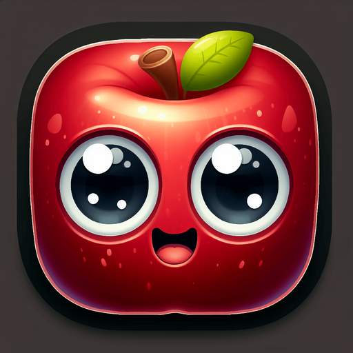 Apple with eye and mouth animation..
Single Game Texture.  In-Game asset.  2d.  Blank background.  High contrast.  No shadows