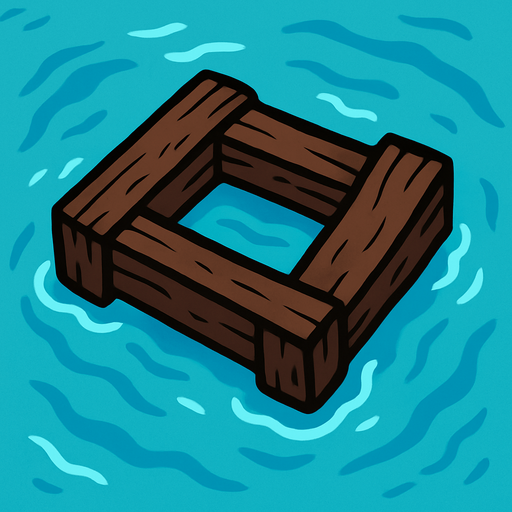 2D game asset, vector style, high contrast, flat colors, no shadows, a small cluster of three connected, dark brown wooden beams forming a rough, square shape, floating in the water as a solid obstacle, suitable for a top-down game, transparent background, PNG format..
In-Game asset.  2d.  High contrast.  No shadows