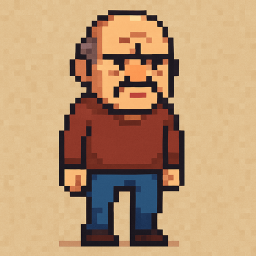 bad regular frown casual old man full body 2d pixel art.
In-Game asset.  2d.  High contrast.  No shadows