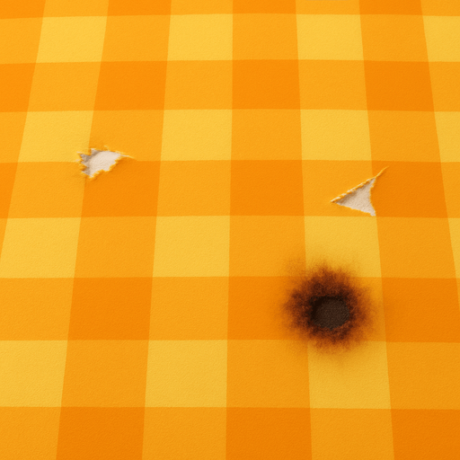 Add small tears in two places and a burn mark in one place.