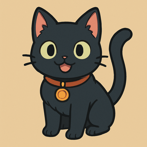 friendly black cat. rpg. 2d. no shadows.