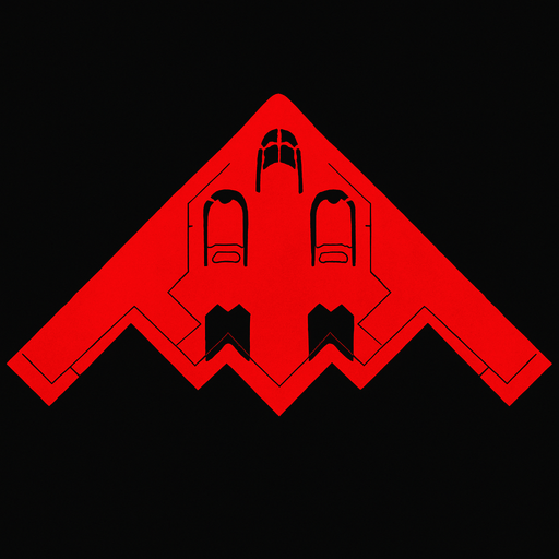 kuş bakışı açısından B-2 Spirit uçağı kırmızı renkte.
In-Game asset.  2d.  High contrast.  No shadows