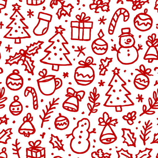 Red Christmas Doodle Seamless Pattern.
In-Game asset.  2d.  High contrast.  No shadows