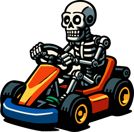 Un endoesqueleto animatronico en un kart.
In-Game asset.  2d.  High contrast.  No shadows