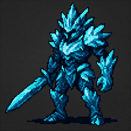 Crystal guardian Dark souls style 2d pixel art.
In-Game asset.  2d.  High contrast.  No shadows
