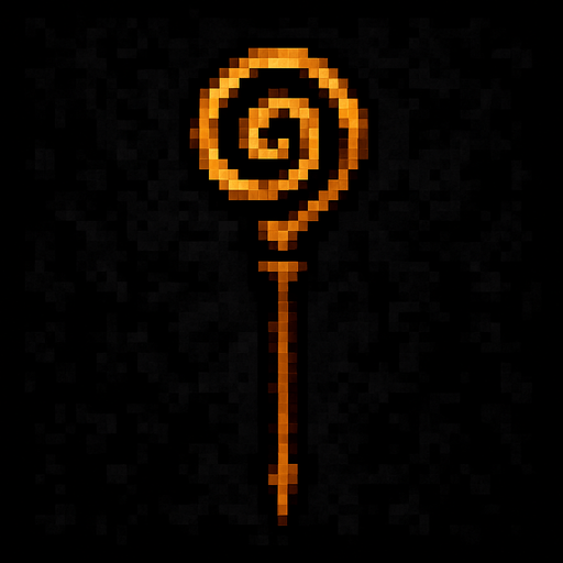 Büyü asası logosu Dark souls style 2d pixel art.
In-Game asset.  2d.  High contrast.  No shadows