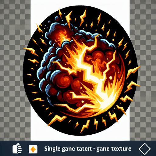 oval fire and thunder explosive event.
Single Game Texture.  In-Game asset.  2d.  Blank background.  High contrast.  No shadows