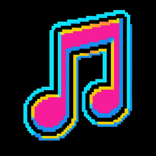 A music note. 80s arcade machine graphics..
In-Game asset.  2d.  High contrast.  No shadows