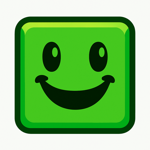 Happy green block.
In-Game asset.  2d.  High contrast.  No shadows