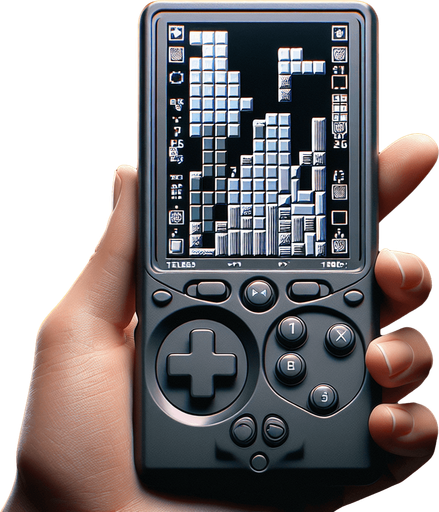 Photorealistic tetris handconsole, front view. Cut out the screen to transparent