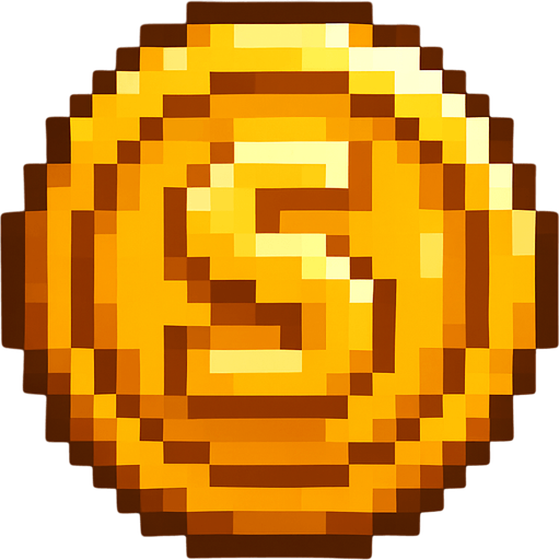 a pixel art coin.
In-Game asset.  2d.  High contrast. pixel