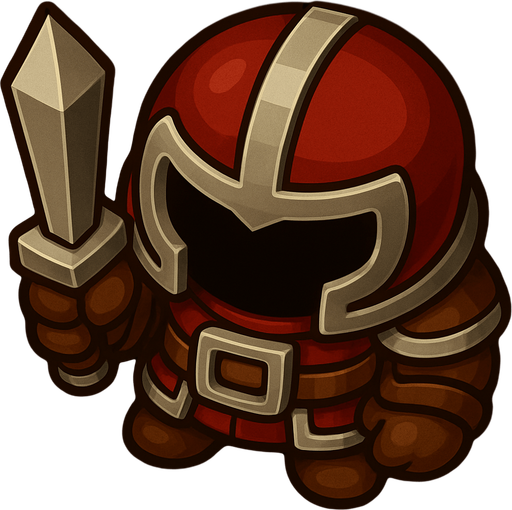 slightly rotate the character counterclock wise, so its facing directly the -y direction, from top view perspective. use a red, brown and silver color theme