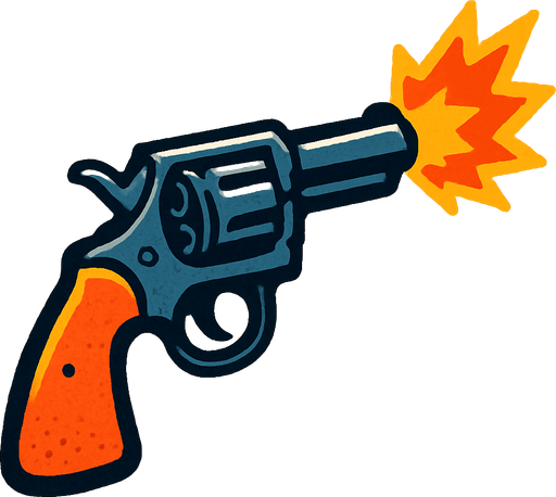 A 2d fired revolver.
In-Game asset.  2d.  High contrast.  No shadows