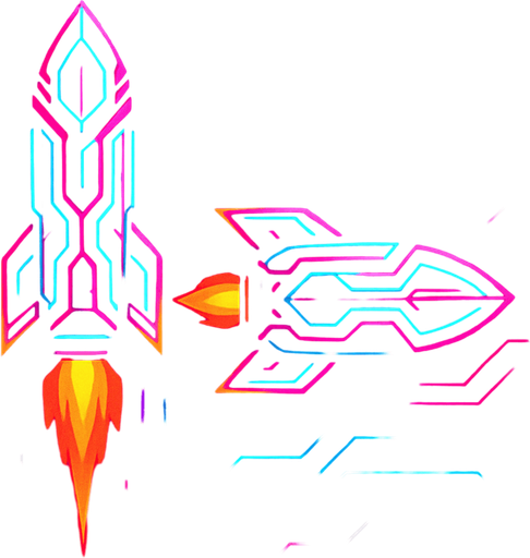 Pack of cyber rocket shot assets. small fire on the back. mixed cyberpunk + abstract lines. Vertical rocket going up. Horizontal rocket going right. No diagonal rocket. HD colors
In-Game asset.  2d.  High contrast.  No shadows.