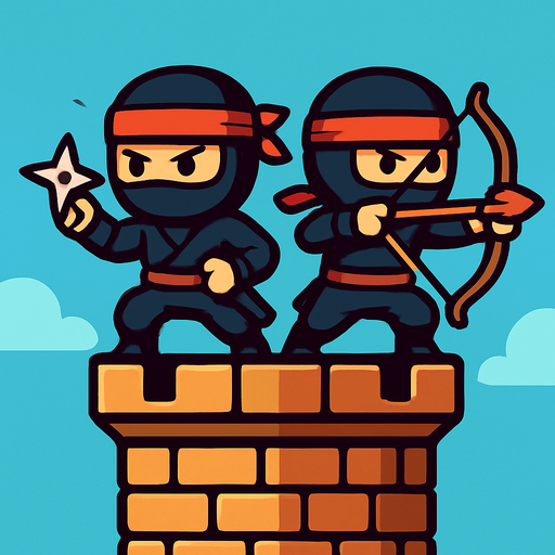 On tower have both ninjas assets one have star and one have bow. HD colors.
In-Game asset.  2d.  High contrast.  No shadows
