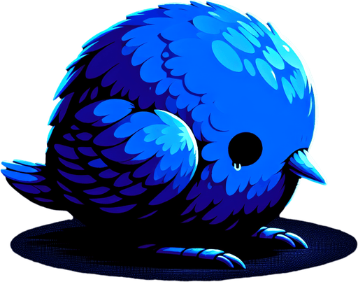A sad little bluebird sitting down..
Single Game Texture. In-Game asset. 2d. Blank background. High contrast. No shadows.