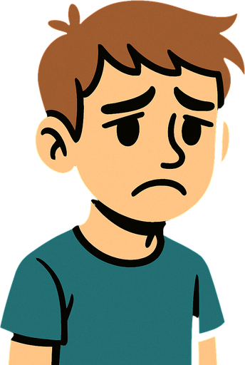 The character is a little boy that is sad and 17 years old.
In-Game asset.  2d.  High contrast.  No shadows. Kid