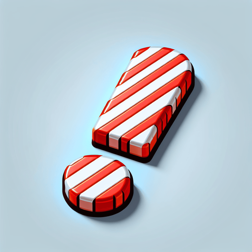 exclamation mark in the shape of a candy cane Single Game Texture. In-Game asset. 2d. Blank background. High contrast. No shadows.