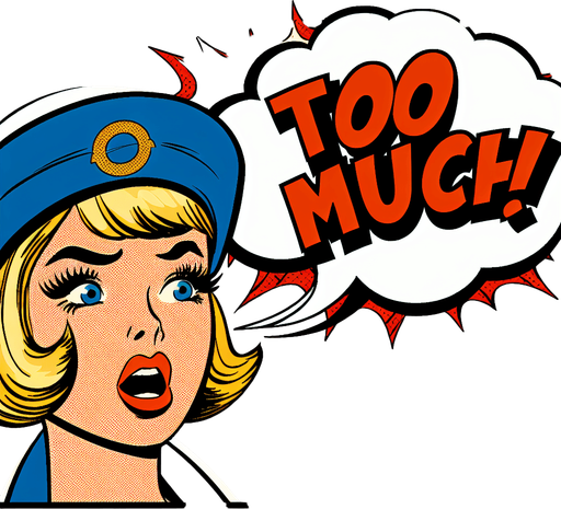 text popup "TOO MUCH!".
comic style