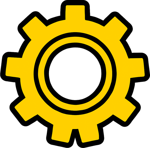 yellow gear top view tranparent.
In-Game asset.  2d.  High contrast.  No shadows