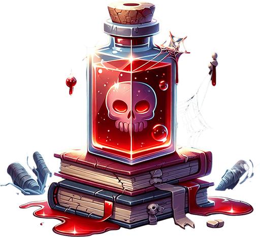 Perfectly square red Halloween vial of blood. Cartoon. Spooky art style