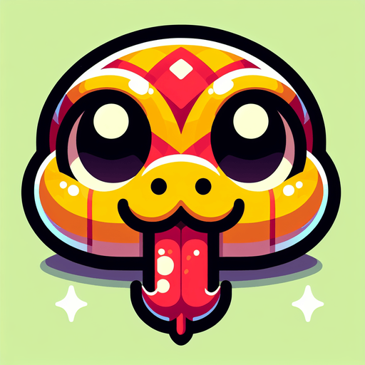 Two big eyes with tounge outside  that is snake head with  yellow and redcolors .
Single Game Texture.  In-Game asset.  2d.  Blank background.  High contrast.  No shadows