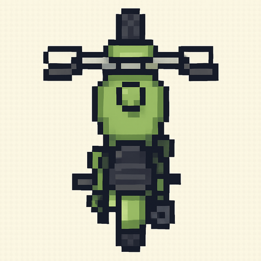 Draw 2d pixel motorciycle top view light green..
In-Game asset.  2d.  High contrast.  No shadows