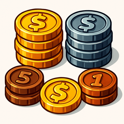 Pack of different coins.
In-Game asset.  High contrast.  No shadows. 3D