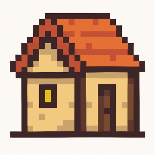 Viliger house pixel art.
In-Game asset.  2d.  High contrast.  No shadows