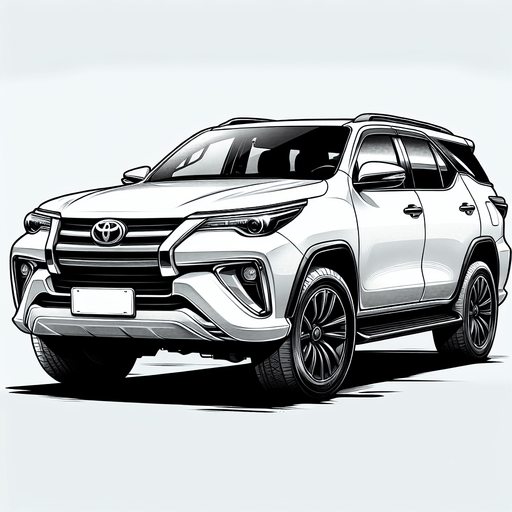 Toyota fortunar in white colour and full realistic.
Single Game Texture. In-Game asset. 2d. Blank background. High contrast. No shadows.