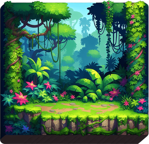 Jungle.
Single Game Texture. In-Game asset. 2d. Blank background. High contrast. No shadows.