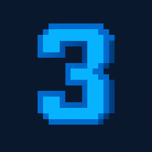 Número 3 azul, pixelart.
In-Game asset.  2d.  High contrast.  No shadows