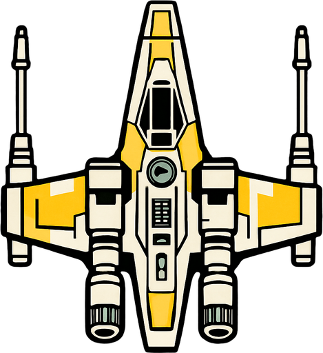 Una nave de Star wars mirada desde arriba.
In-Game asset.  2d.  High contrast.  No shadows