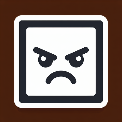 квадрат со злым лицом..
Single Game Texture. In-Game asset. 2d. Blank background. High contrast. No shadows.