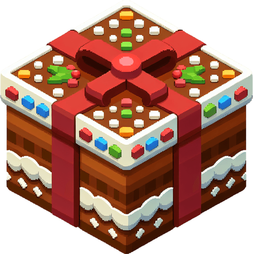 A big gingerbread christmas gift, isometric view Single Game Texture. In-Game asset. 2d. Blank background. High contrast. No shadows.