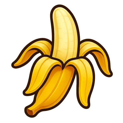 Banana peeled.
Single Game Texture.  In-Game asset.  2d.  Blank background.  High contrast.  No shadows