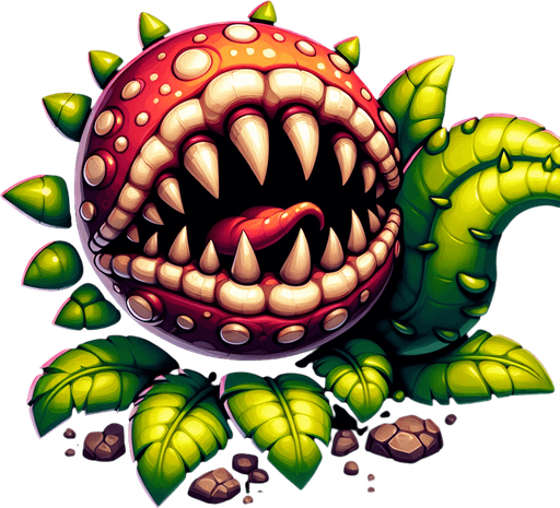 meat eating plant.
Single Game Texture.  In-Game asset.  2d.  Blank background.  High contrast.  No shadows