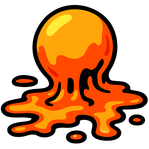 Lav topu erimiş.
In-Game asset.  2d.  High contrast.  No shadows