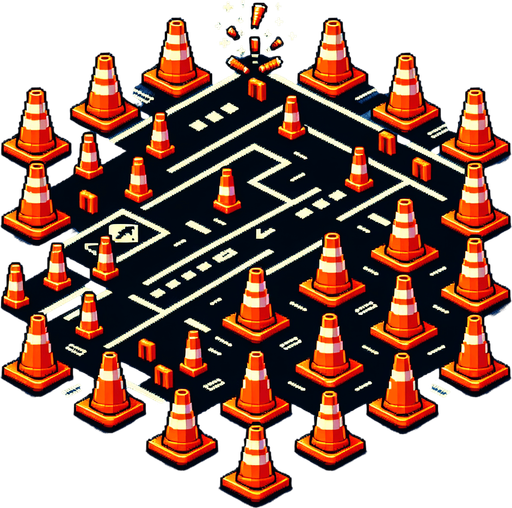 Neon orange cones (80px tall) in zigzag patterns

Behavior:

Knocked over with satisfying clatter sound

Perfect center-jump makes them explode into confetti

Pattern: Groups of 3-5 with varying spacing.
Single Game Texture.  In-Game asset.  2d.  Blank background.  High contrast.  No shadows