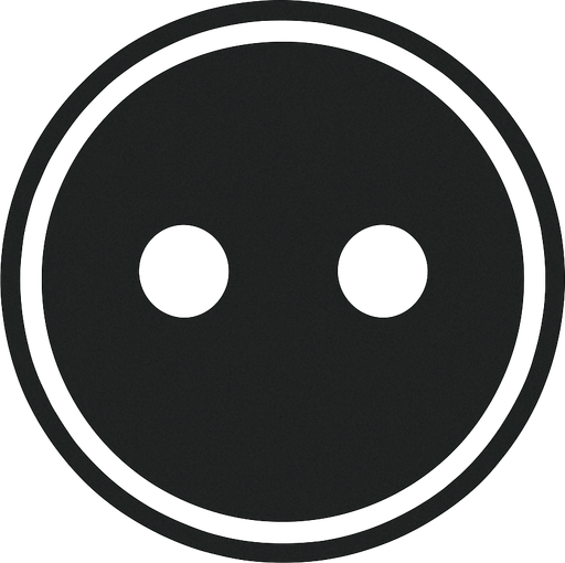 A dark gray circle with a white outline with 2 white dots as eyes.
In-Game asset.  2d.  High contrast.  No shadows