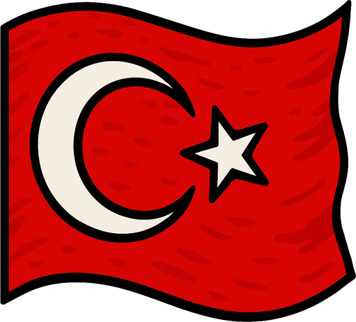 rüzgarın yönüne doğru değişen bir dalgalanan türk bayrağı resmi.
In-Game asset.  2d.  High contrast.  No shadows